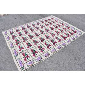 พรมขนแกะตุรกีโบราณขนาด5.2 x 7.6ft โมเดิร์นทรงสี่เหลี่ยมผืนผ้าดีไซน์แบบปะต่อสำหรับวัยรุ่นยางมีพื้นหลัง - Product Image 3