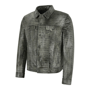 Chaqueta Bomber de Invierno de Cuero Genuino de Piel de Vaca Marrón Oscuro con Estampado Animal, Cuello Redondo, Lona Impermeable y Ecológica, Color Personalizable - Product Image 2