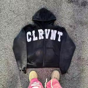 เสื้อฮู้ดผ้าฝ้ายมีฮู้ดผ้าเกล็ดปลาแบบรูดซิปมีฮู้ดปักลายด้วยกรดซักได้ตามต้องการ500 - Product Image 3