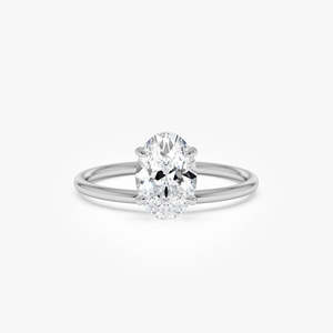 Bague solitaire en or 14 carats avec diamant de laboratoire ovale surélevé, 1,00 carat total, couleur E-F, clarté VS, certifiée IGI, pour femme - Product Image 1