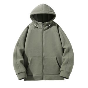 Sudaderas con cremallera de felpa gruesa personalizables para hombre para otoño e invierno, ropa de trabajo de ganchillo sólida, opciones de bordado de logotipo - Product Image 3