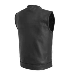 Gilet de motard en cuir véritable coupe ajustée pour hommes personnalisé respirant poches avant zippées coupe-vent imprimé décoration automne/hiver - Product Image 2