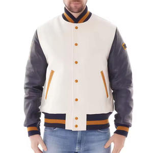 Veste universitaire en laine noire avec patchs de lettres, manches en cuir PU, streetwear, veste de baseball universitaire 2026 pour hommes - Product Image 1