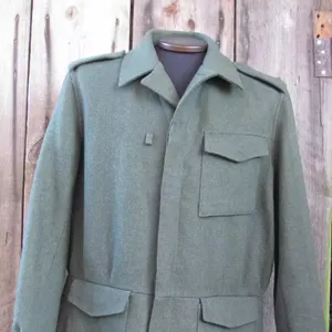 Chaqueta militar vintage; Chaqueta de lana caqui de lana de talla grande Chaqueta militar rara para hombre; Chaqueta con botones ocultos para hombre