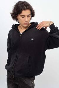 Sudadera con capucha y cremallera personalizada con estampado negro efecto desgastado unisex |   Sudadera con capucha y cremallera completa estilo vintage desgastado |   Sudadera con Capucha Estilo Urbano al por Mayor - Product Image 3