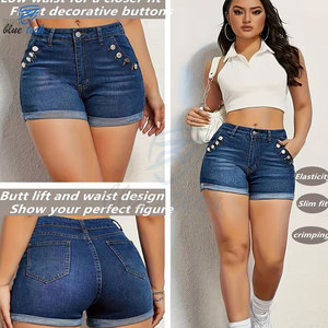 High Quality Women High Waist Denim Shorts <b>Washed</b> Quick Dry & Breathable Button Fly Casual Summer Wholesale - Product Image 6