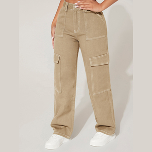 Custom High Waist <b>Baggy</b> <b>Pant</b> for <b>Women</b> Oversize Winter Fashionable Pocket Denim Jeans OEM Service Ladies <b>Cargo</b> Jeans <b>Pants</b> - Product Image 6