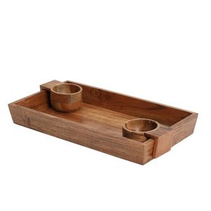 Acacia Wood <b>Chip</b> and Dip <b>Tray</b> with Ceramic Bowl Stylish Round Serving Platter for Snacks and Dip Modern Wooden <b>Chip</b> <b>Tray</b> - Product Image 4