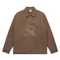 Chemise-veste de travail en toile marron pour homme, fermeture éclair, col rabattu, poches, vêtements d'automne