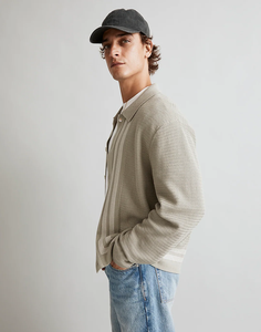 Cardigan pour homme chemise en tricot camel boutonné style polo texturé pull décontracté à manches longues en coton mélangé doux - Product Image 4