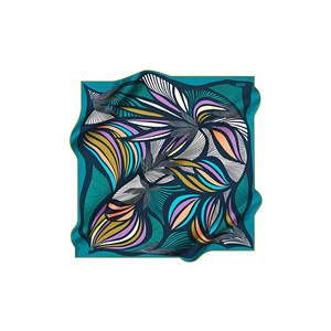 Silk Crepe Satin <b>Square</b> <b>Scarf</b> with Leaf Pattern - Product Image 1