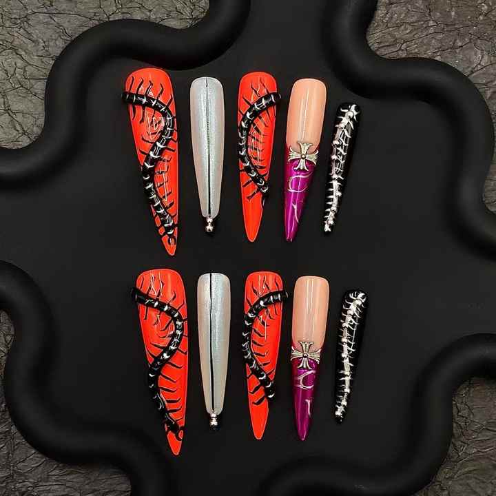 Luxury Long Coffin Nails Chic Aura Press-on Set in Red Fashionable French Style Square Design Reusable with Glue Free Sample
