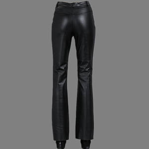 Pantalon en cuir pour femme, taille mi-haute, évasé, en peau de mouton véritable, pantalon OL, grande taille, pantalon en cuir décontracté, printemps et automne - Product Image 4