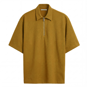T-shirt décontracté pour homme en tricot, fermeture éclair, respirant, coton et bambou, manches courtes, sport, extérieur, confortable, ajusté, actif, été - Product Image 1