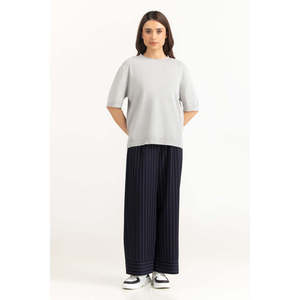 Top de Punto de Manga Corta para Mujer, Corte Holgado, Viscosa/Poliéster, WM-KTP-SS26-016 B, Cómodo, Elegante, Informal, Tela Suave, para Uso Diario - Product Image 1