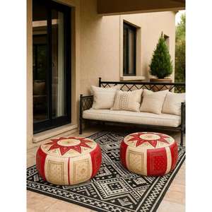 Moroccan Leather Pouf Handmade Ottoman Footstool Traditional Handcrafted <b>Pouffe</b> Home Decor Boho Ottoman <b>Seat</b> Living Roo - Product Image 1