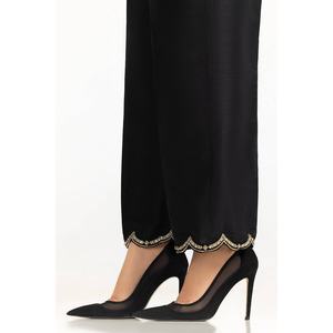 Pantalon en Soie Noire 100% Naturelle Brodé TR-24-25 en Tissu Crêpe avec Décoration de Broderie Détaillée - Product Image 3