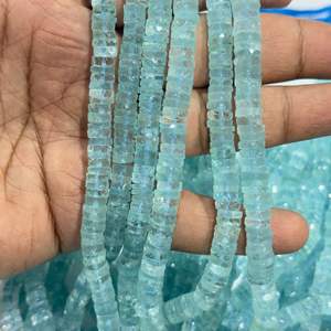 Cuentas Heishi de Aguamarina Natural Premium de 5mm a 7mm, Facetadas, para la Elaboración de Joyería Fina - Product Image 2