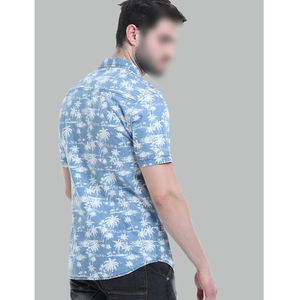 Eco Friendly Newest Design Breathable Unique Street Wear Blue Tropical Printed Short Sleeved <b>Shirts</b> - Product Image 2