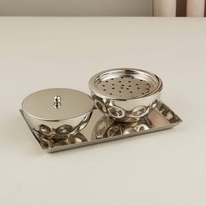 Ensemble de brûleur à encens en métal martelé or et argent de luxe avec plateau, bol rond pour encens Bakhoor Oud, décoration d'intérieur, ornement - Product Image 5