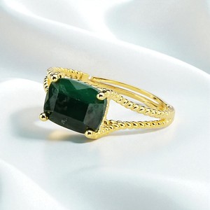 แหวนพลอย Malachite birthstone-แหวนพลอยสี่เหลี่ยมชุบทอง-แหวนบิดบางคุณภาพสูงขายส่ง - Product Image 1