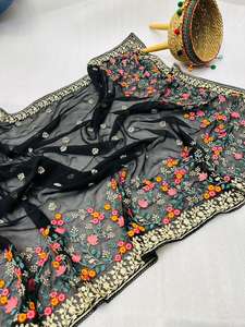 Dernière tenue de créateur traditionnelle indienne Saree en soie pure Georgette avec broderie et fil au taux le plus bas à vendre - Product Image 3
