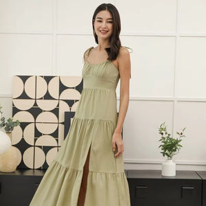 100% แม็กซี่เดรสคอวีเว้าหลังสำหรับผู้หญิงชุดเดรสลำลองแขนกุดทรงหลวมคอวีสำหรับฤดูร้อน - Product Image 1