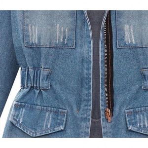 เสื้อแจ็คเก็ตยีนส์แขนยาวแบบซิป ไซส์ S-5XL สไตล์เซ็กซี่สำหรับฤดูใบไม้ผลิและฤดูใบไม้ร่วง เสื้อผ้าผู้หญิงสไตล์ยุโรป ไซส์ใหญ่ ทรงเข้ารูป รุ่น E8412 - Product Image 3