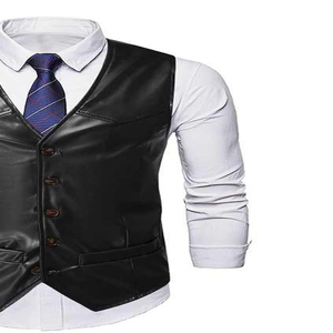 Chaleco de cuero genuino a prueba de viento de un solo pecho con cuello en V informal inteligente para hombre de Atlantic para trajes ODM Supply - Product Image 5