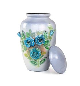 Urnas de cremación de metal de aluminio con flores decorativas talladas en 3D de 11 "para cenizas humanas | Urna grande hecha a mano para adultos (rosas Plateadas) - Product Image 3