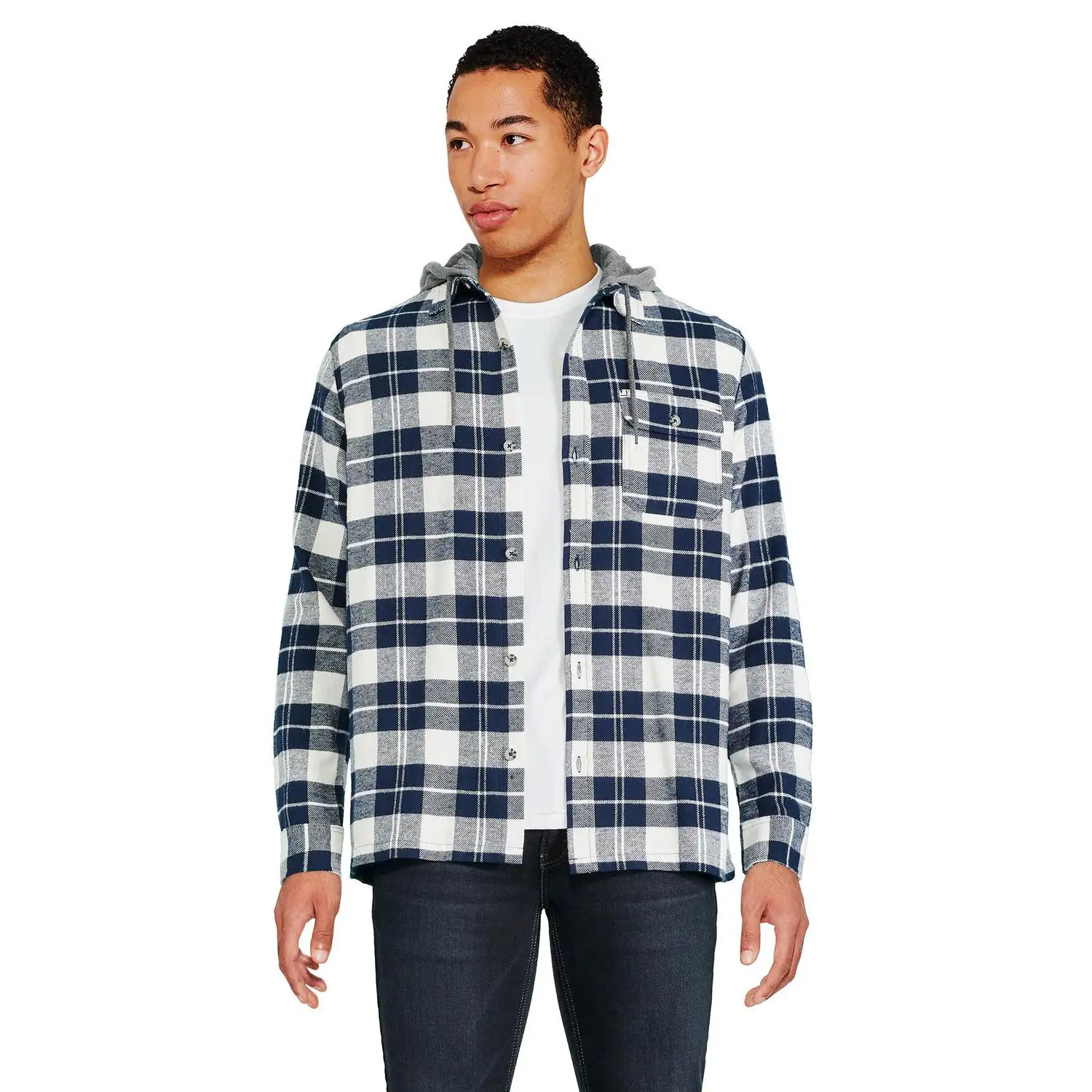 Premium High Quality Wholesale Flannel Material Men Front Button Flannel Hoodie With Full Sleeves