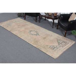 Tapis Vintage Large 4.1X11 pieds Beige Bleu Patchwork Laine Latex Style Turc Couloir Rectangulaire Abstrait Chambre Seagrass Fourrure - Product Image 2