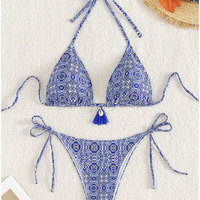 Caliente moda personalizada mujeres 2 piezas traje de baño con letras impresión contraste color aventura nadar verano traje de baño Bikini conjunto