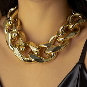 Collar de botón con diseño de empalme en color dorado estilo Hip Hop, collares exagerados estilo punk para mujer, joyería de moda para hombre - Product Image 3