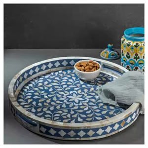 Plateau OEM avec incrustation d'os et poignée en métal Plateau de service en résine MDF pour la maison, la cuisine, l'hôtel, le stockage, l'organisateur décoratif et populaire - Product Image 2