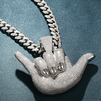 Usine personnalisée S925 argent 9k-18k plaqué or massif pendentif à breloque glacé 666 geste de la main Six pendentif HipHop diamant bijoux fins