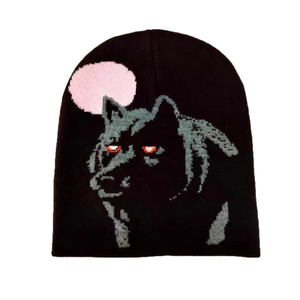Gorro personalizado de punto de líder de otoño, cabeza de Lobo Kaboo gris, diseño personalizado sin patrón de pliegue de puños, gorro sin puños Jacquard King - Product Image 4
