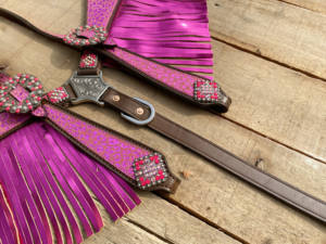 Imprimé Rose Léopard Cheval Tack Bride Western Argentine Cuir Headstall Collier De Poitrine Perlé Avec Plastron - Product Image 6