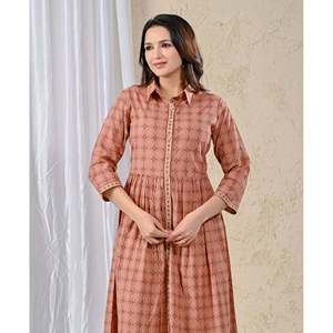 Vestido Largo Estampado de Algodón Color Durazno con Cintura Imperio, Transpirable, Estilo Casual Hippie para Fiesta, Sin Tirantes, Disponible en Tallas XS a 5XL, ODM - Product Image 1