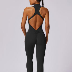 Combinaison de sport décontractée une pièce élastique à dos croisé pour la course, l'entraînement et le yoga, effet froncé - Product Image 6