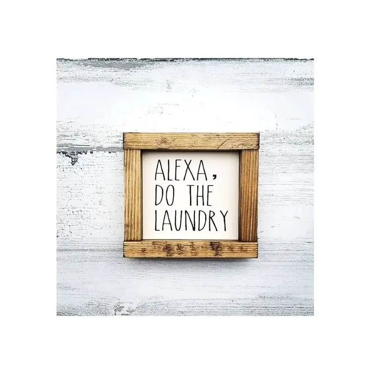 Alexa 세탁 우드 사인 세탁실 장식 재미있는 세탁 사인 작은 프레임 사인