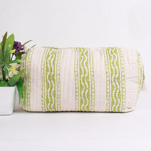 Indian Handmade Women's White <b>Quilted</b> Zippered Fashion <b>Makeup</b> <b>Bag</b> Multifunctional Reusable Cosmetic Organizer Printed Logo - Product Image 5