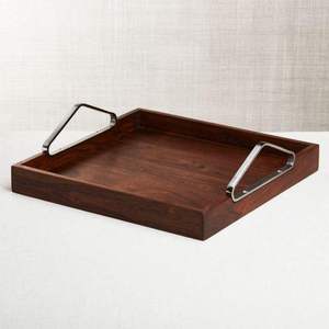 Plateau de service en bois de qualité commerciale élégant et rustique de qualité supérieure Vaisselle élégante fabriquée à la main Poignées intégrées durables Lave-vaisselle - Product Image 1