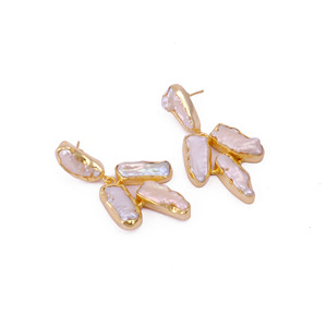 Designer Freshwater Pearl Fancy Rectangle Shape Collet <b>Set</b> <b>Studs</b> <b>Earrings</b> - Product Image 2