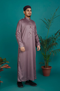 High Quality Hijazi Polyester Long Sleeve <b>Thobe</b> <b>for</b> Adults Lustrous Allium Breathable Fabric Traditional Muslim Clothing - Product Image 2