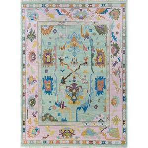 Tapis en laine noué à la main Cyanna Green, rectangulaire 9x12, pour la décoration de la maison, du salon ou du couloir, motif original - Product Image 1