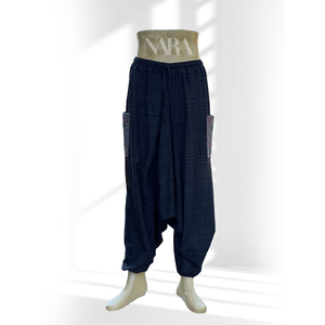 Hmong surdimensionné poche 100% coton taille élastique léger décontracté toile sarouel - Product Image 2