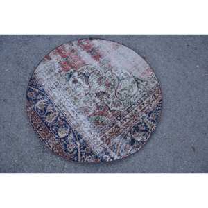 Alfombra turca vintage de 3,6x3,6 pies, tejido plano rojo y azul, diseño de retazos de área grande para decoración para sala de estar, Material de lana de látex - Product Image 4