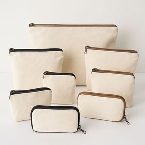 Pochette de maquillage en lin unisexe, sac cosmétique en toile écologique personnalisé avec fermeture à glissière, motif de lettres à la mode pour un usage quotidien - Product Image 1