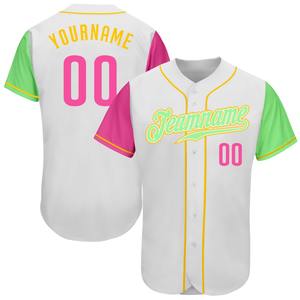 Directo Ommiz Industry Auténtica camiseta de béisbol de dos tonos Custom White Pink Pea Green-Gold Printed Sportswear - Product Image 1